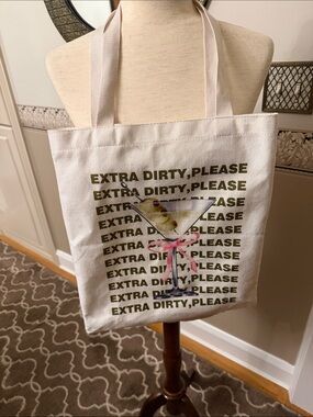 Canvas Tote Bag with Martini Graphic - creme color very good condition